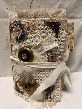 Grudgy Rustic Shabby Lace Junk Journal w Lace Pockets Tip Ins Tucks & MORE